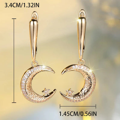 Champagne Gold Star And Moon Earrings Design Sense