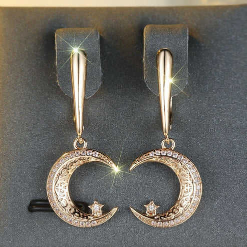 Champagne Gold Star And Moon Earrings Design Sense